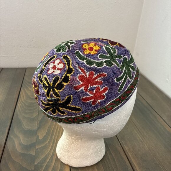 2 Vintage Judaica Bukhara Uzbek Embroidered Handmade Kippah Yarmulke Small (A91) - Picture 3 of 13
